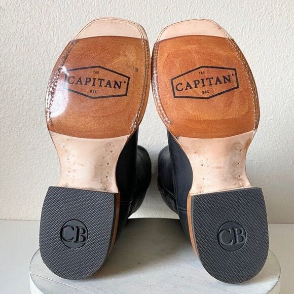 NEW Capitan Mens Cowboy Boots FT WORTH Rivercrest 9D Black Leather Square Toe - Picture 8 of 10